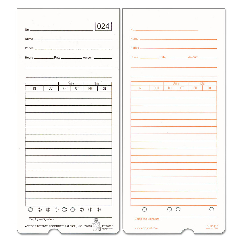 Time Clock Cards for Acroprint ATR480, Two Sides, 7.5 x 3.35, 50/Pack (ACP099115000)