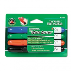 Ticonderoga White System Marker, Broad Chisel Tip, Assorted Colors, 4/Set (92040)