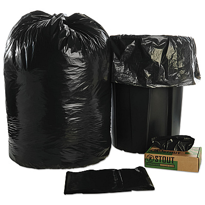 AbilityOne 8105015173668, SKILCRAFT Recycled Content Trash Can Liners, 60 gal, 1.5 mil, 38" x 58", Black/Brown, 20/Box