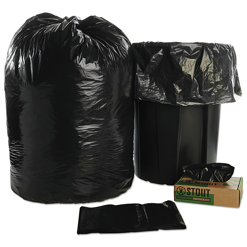 AbilityOne 8105015173668, SKILCRAFT Recycled Content Trash Can Liners, 60 gal, 1.5 mil, 38" x 58", Black/Brown, 20/Box