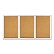 Quartet Enclosed Indoor Cork Bulletin Board with Three Hinged Doors, 72 x 36, Natural Surface, Silver Aluminum Frame (2366)