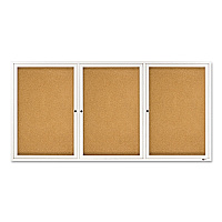 Quartet Enclosed Indoor Cork Bulletin Board with Three Hinged Doors, 72 x 36, Tan Surface, Silver Aluminum Frame (QRT2366)