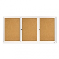 Quartet Enclosed Indoor Cork Bulletin Board with Three Hinged Doors, 72 x 36, Natural Surface, Silver Aluminum Frame (2366)