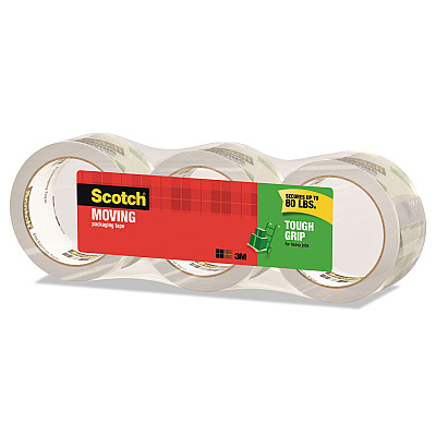 Scotch Tough Grip Moving Packaging Tape, 3" Core, 1.88" x 38.2 yds, Clear, 3/Pack (MMM35003ESF)