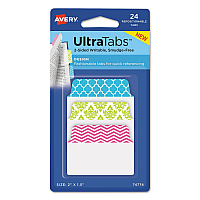 Avery Ultra Tabs Repositionable Tabs, Fashion Patterns: 2" x 1.5", 1/5-Cut, Assorted Colors, 24/Pack (AVE74774)