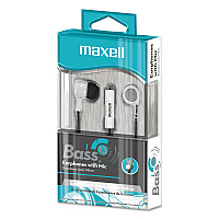 Maxell B-13 Bass Earbuds with Microphone, 52" Cord, White (199725)