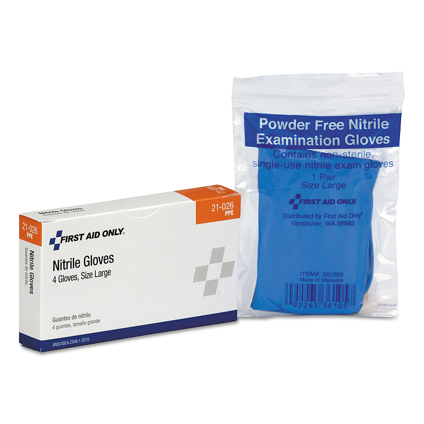 First Aid Only ANSI Compliant First Aid Kit Refill for 16 Unit First Aid Kit, Exam Gloves, 4/Box (FAO21026)
