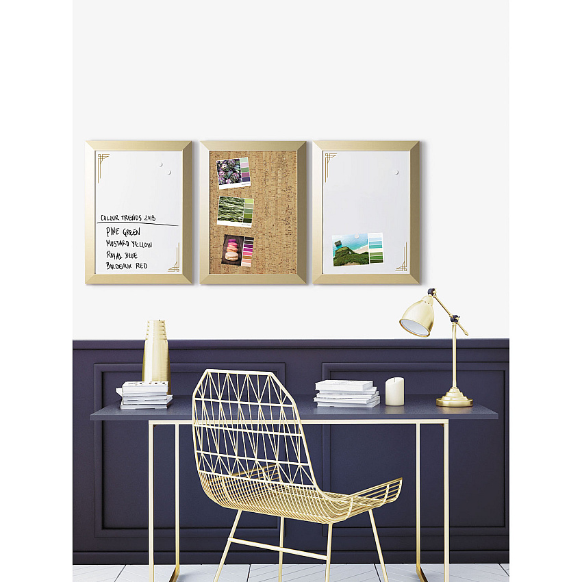 MasterVision Positive Flow Metallic Gold Message Board Set, (1) Bulletin, (2) Magnetic Dry Erase, 18 x 24, Gold Frames (BVCSOR031)
