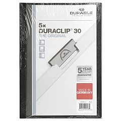 Durable DuraClip Report Cover, Clip Fastener,  8.5 x 11, Clear/Black, 5/Pack (DBL220401)