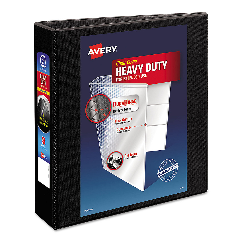 Avery Heavy-Duty Non Stick View Binder with DuraHinge and Slant Rings, 3 Rings, 2" Capacity, 11 x 8.5, Black, (5500) (AVE05500)