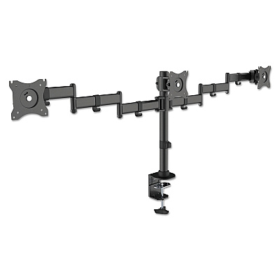 Kantek Articulating Triple Monitor Arms, For 13" to 27" Monitors, 360 deg Rotation, 45 deg Tilt, 180 deg Pan, Black, Supports 18 lb (KTKMA230)