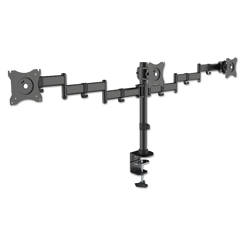 Kantek Articulating Triple Monitor Arms, For 13" to 27" Monitors, 360 deg Rotation, 45 deg Tilt, 180 deg Pan, Black, Supports 18 lb (KTKMA230)