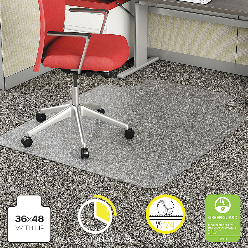deflecto EconoMat Occasional Use Chair Mat, Low Pile Carpet, Roll, 36 x 48, Lipped, Clear (DEFCM11112COM)