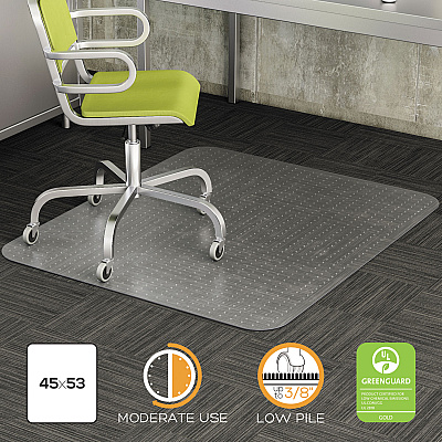 deflecto DuraMat Moderate Use Chair Mat for Low Pile Carpet, 36 x 48, Rectangular, Clear (DEFCM13142)