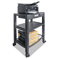 Kantek Height-Adjustable Deskside Printer Cart, Plastic, 3 Shelves, 1 Drawer, 60 lb Capacity, 20" x 13.25" x 24.5", Black (KTKPS640)