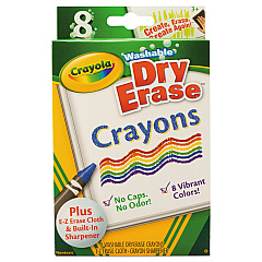 Crayola Washable Dry Erase Crayons w/E-Z Erase Cloth, Assorted Colors, 8/Pack (CYO985200)