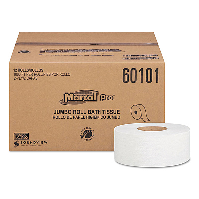 Marcal PRO 100% Recycled Bathroom Tissue, Septic Safe, 2-Ply, White, 3.3" x 1,000 ft, 12 Rolls/Carton (MRC60101)