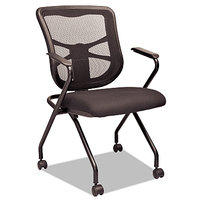Alera Elusion Mesh Nesting Chairs with Padded Arms, Supports Up to 275 lb, 18.11" Seat Height, Black, 2/Carton (ALEEL4914)