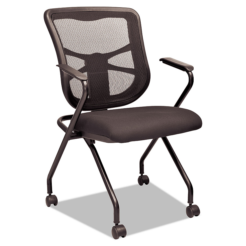 Alera Elusion Mesh Nesting Chairs with Padded Arms, Supports Up to 275 lb, 18.11" Seat Height, Black, 2/Carton (ALEEL4914)