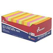 AbilityOne 7530013930103, SKILCRAFT Self-Stick Note Pads, 2" x 3", Assorted Neon Colors, 100 Sheets/Pad, 12 Pads/Pack