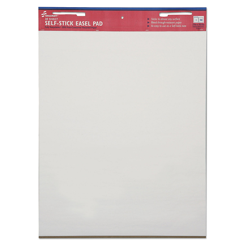 AbilityOne 7530013930104, SKILCRAFT Self-Stick Easel Pad, Unruled, 25 x 30, White, 30 Sheets, 2/Pack