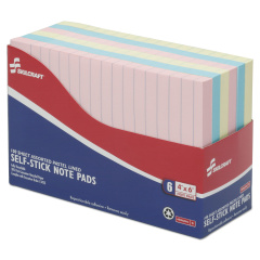 AbilityOne 7530014560684 SKILCRAFT Self-Stick Note Pad Set, Note Ruled, 4" x 6", Assorted Colors, 100 Sheets/Pad, 6 Pads/Pack