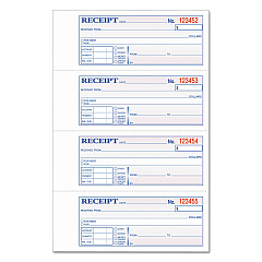 Adams TOPS 3-Part Hardbound Receipt Book, Three-Part Carbonless, 7 x 2.75, 4 Forms/Sheet, 200 Forms Total (ABFTCH1185)