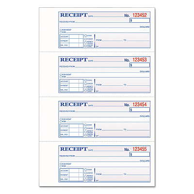 Adams TOPS 3-Part Hardbound Receipt Book, Three-Part Carbonless, 7 x 2.75, 4 Forms/Sheet, 200 Forms Total (ABFTCH1185)