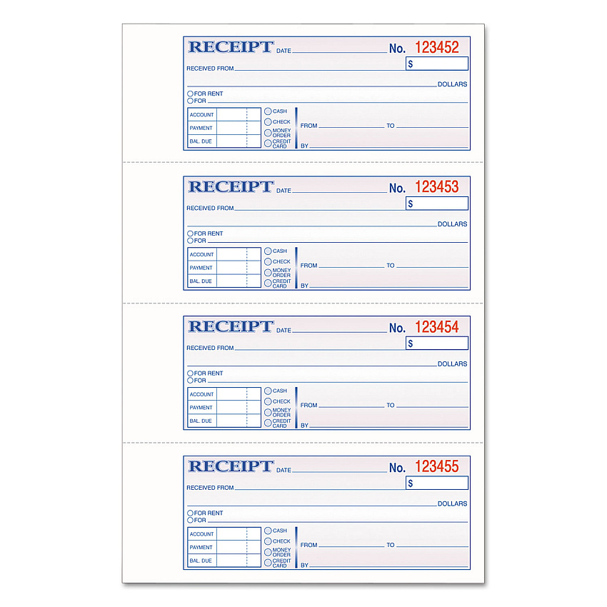 Adams TOPS 3-Part Hardbound Receipt Book, Three-Part Carbonless, 7 x 2.75, 4 Forms/Sheet, 200 Forms Total (ABFTCH1185)