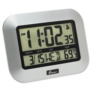AbilityOne 6645016611877 SKILCRAFT LCD Digital Radio-Controlled Clock, 7.25" x 9.75", Silver Case, 2 AAA (sold separately)