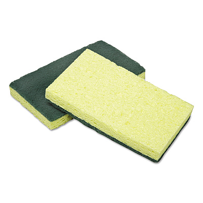 AbilityOne 7920016634340, SKILCRAFT Cellulose Scrubber Sponge, 2.75 x 4.5, 0.7 Thick", Yellow/Green, 3/Pack