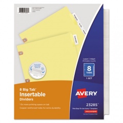 Avery Insertable Big Tab Dividers, 8-Tab, Double-Sided Gold Edge Reinforcing, 11 x 8.5, Buff, Clear Tabs, 1 Set (23285)