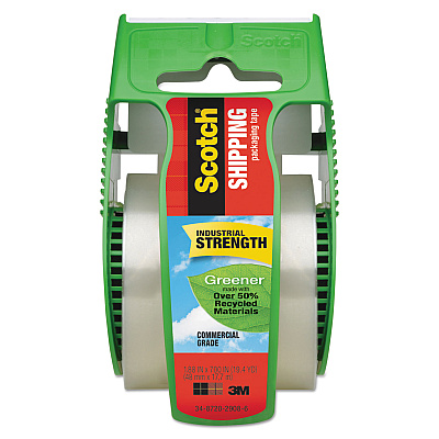 Scotch Greener Commercial Grade Packaging Tape with Dispenser, 1.5" Core, 1.88" x 58.33 ft, Clear (MMM175G)