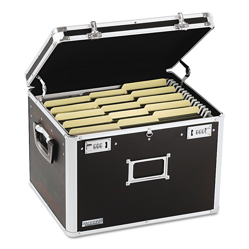 Vaultz Locking File Chest with  Adjustable File Rails, Letter/Legal Files, 17.5" x 14" x 12.5", Black (IDEVZ01008)