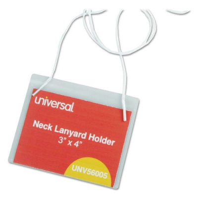 Universal Clear Badge Holders w/Neck Lanyards, 3 x 4, White Inserts, 100/Box (56005)