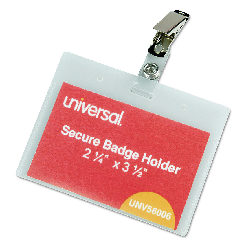 Universal Deluxe Clear Badge Holder w/Garment-Safe Clips, 2.25 x 3.5, White Insert, 50/Box (UNV56006)