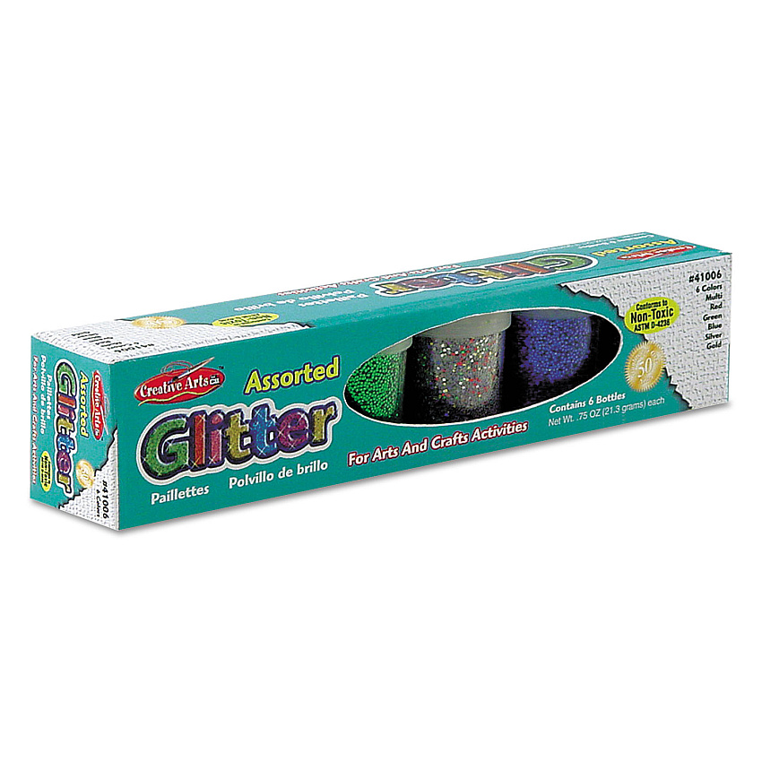 Creative Arts Charles Leonard Glitter Set, Assorted, 0.75 oz Shaker-Top Jar, 6/Set (LEO41006)