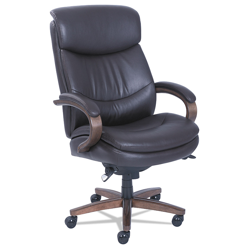 La-Z-Boy Woodbury Big/Tall Executive Chair, Supports Up to 400 lb, 20.25" to 23.25" Seat Height, Brown Seat/Back, Weathered Sand Base (LZB48961B)