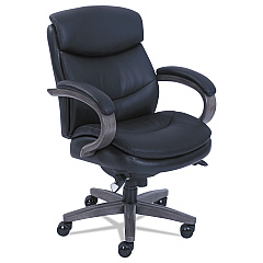 La-Z-Boy Woodbury Mid-Back Executive Chair, Supports Up to 300 lb, 18.75" to 21.75" Seat Height, Black Seat/Back, Weathered Gray Base (LZB48963A)