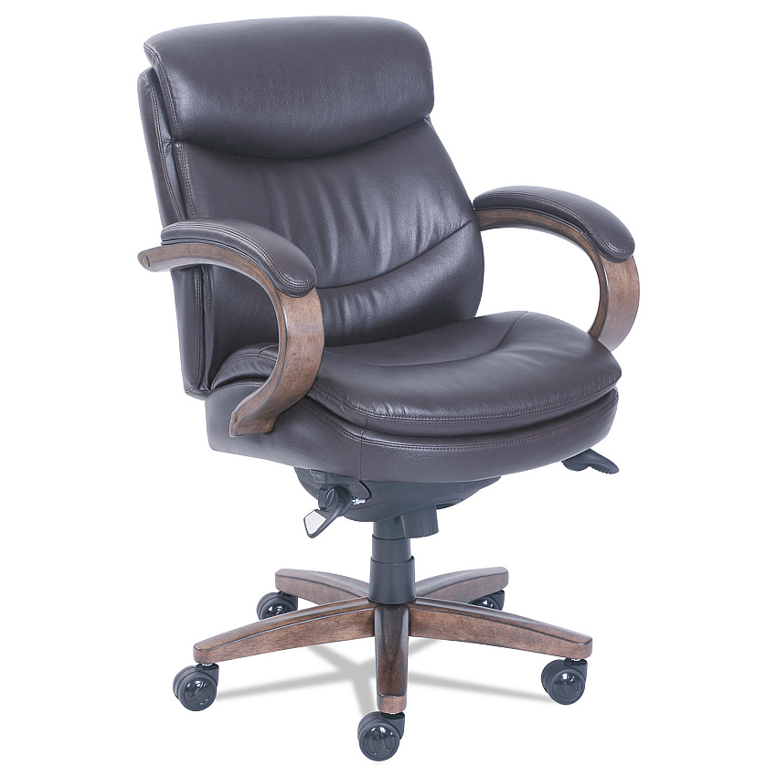 La-Z-Boy Woodbury Mid-Back Executive Chair, Supports Up to 300 lb, 18.75" to 21.75" Seat Height, Brown Seat/Back, Weathered Sand Base (LZB48963B)