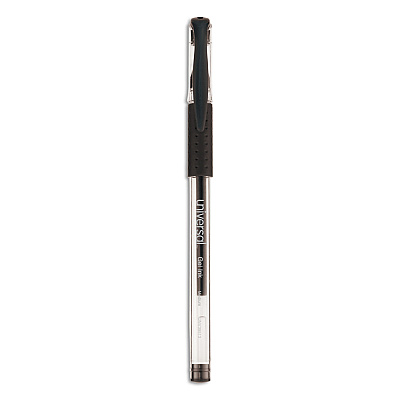 Universal Comfort Grip Gel Pen, Stick, Medium 0.7 mm, Black Ink, Clear/Black Barrel, 60/Pack (UNV39513)