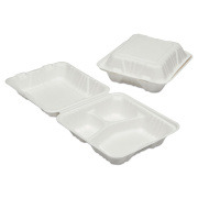 AbilityOne 7350016646909, SKILCRAFT Clamshell Hinged Lid ToGo Food Containers, 3 Compartment, 8 x 8 x 3, White, Paper, 200/Box (6646905)