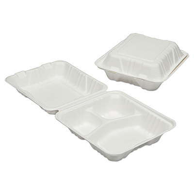 AbilityOne 7350016646909, SKILCRAFT Clamshell Hinged Lid ToGo Food Containers, 3 Compartment, 8 x 8 x 3, White, Paper, 200/Box (NSN6646905)