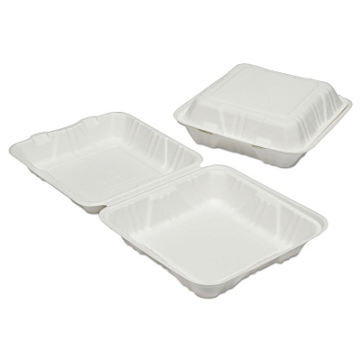 AbilityOne 7350016646907, SKILCRAFT Clamshell Hinged Lid ToGo Food Containers, 9 x 9 x 3, White, Paper, 200/Box