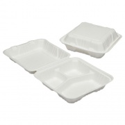 AbilityOne 7350016646909, SKILCRAFT Clamshell Hinged Lid ToGo Food Containers, 3 Compartment, 9 x 9 x 3, White, 200/Box