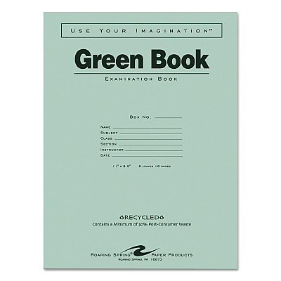 Roaring Spring Green Books Exam Books, Wide/Legal Rule, Green Cover, (8) 11 x 8.5 Sheets (77509)