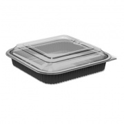 Anchor Packaging Culinary Squares 2-Piece Microwavable Container, 36 oz, 8.46 x 8.46 x 2.25, Clear/Black, Plastic, 150/Carton (4118521)