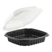 Anchor Packaging Culinary Basics Microwavable Container, 46.5 oz, 10.5 x 9.5 x 2.5, Clear/Black, Plastic, 100/Carton (4669111)