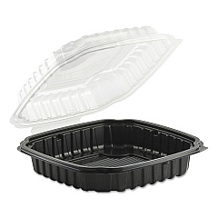 Anchor Packaging Culinary Basics Microwavable Container, 46.5 oz, 10.5 x 9.5 x 2.5, Clear/Black, Plastic, 100/Carton (ANZ4669111)