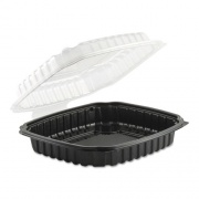 Anchor Packaging Culinary Basics Microwavable Container, 36 oz, 9 x 9 x 2.5, Clear/Black, Plastic, 100/Carton (4669911)